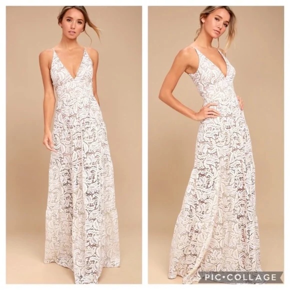 Dress the Population White & Gold Lace Prom Dress - Picture 1 of 8